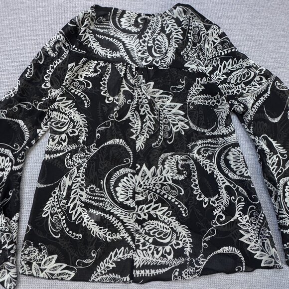 One World Womens Kimono Jacket Black White Paisley Chiffon Boho Flared Sleeve S - Picture 8 of 16